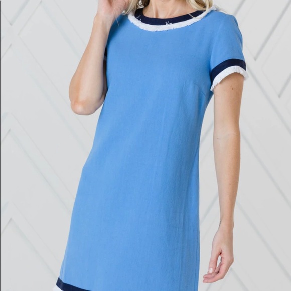 Short Sleeve Shift Dress w/ fringe - Picture 2 of 5